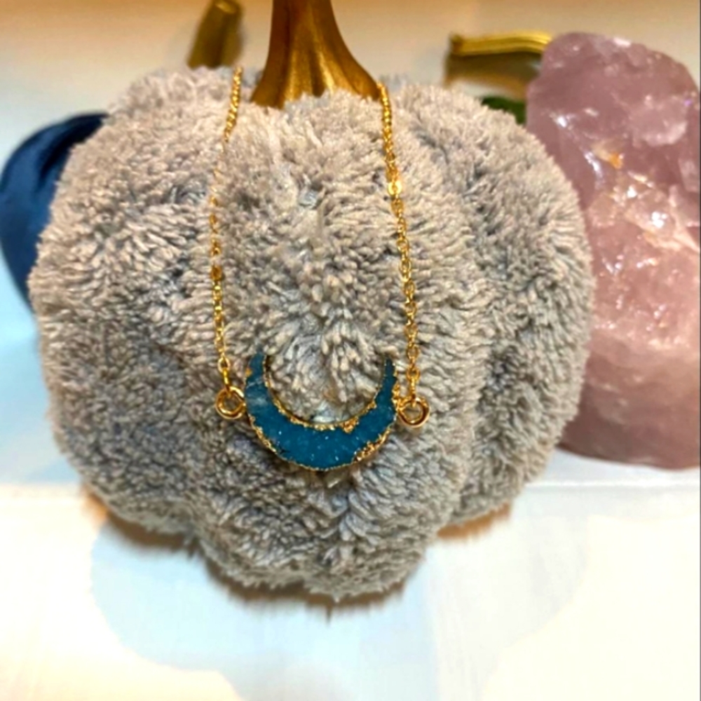 Blue Agate Crescent Moon Necklace